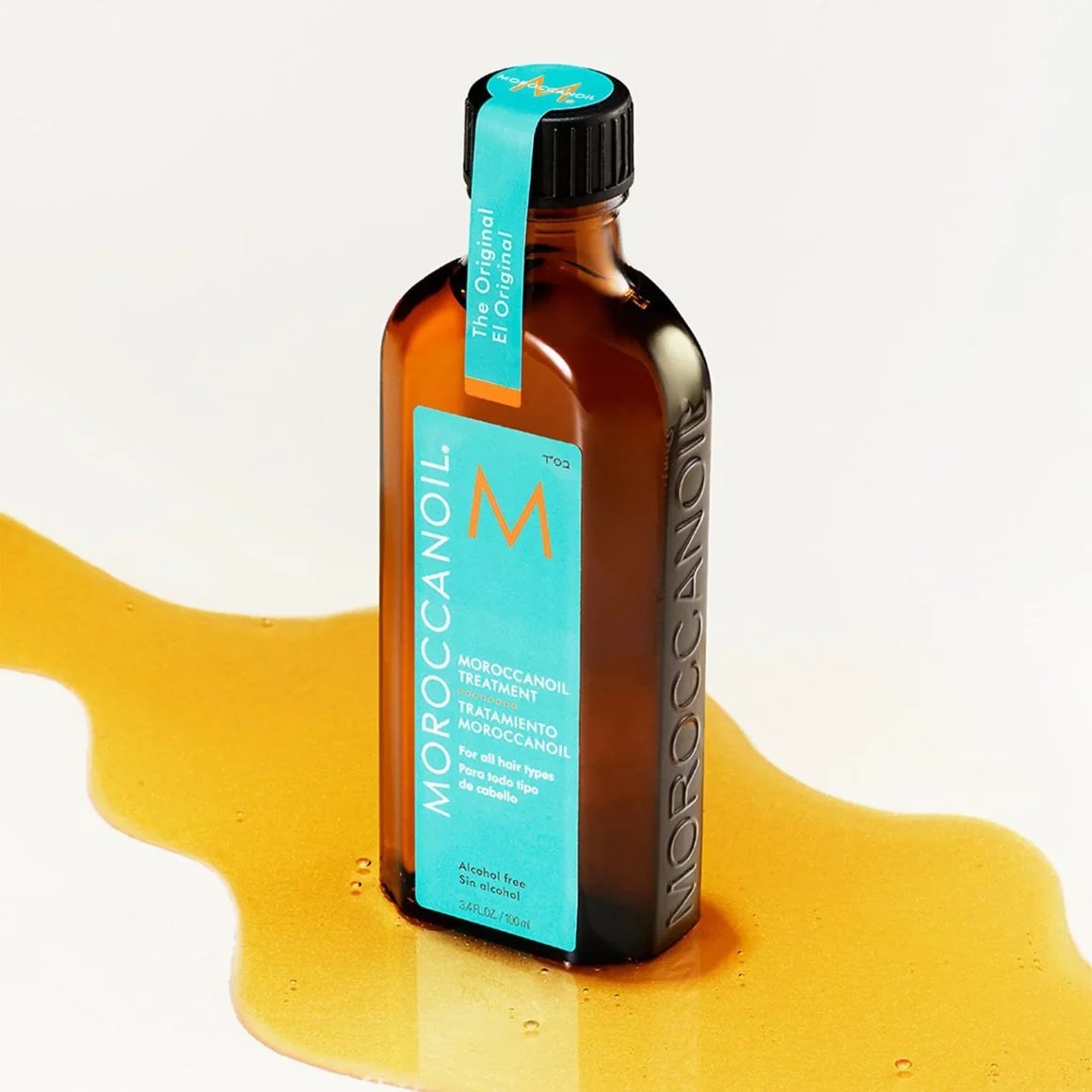 A bottle of Moroccanoil Treatment.