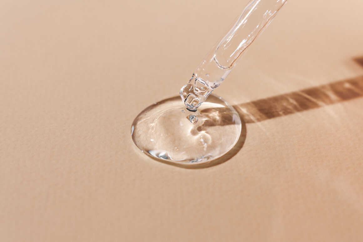 Close-up view of a skincare serum droplet.