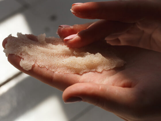 a Hand with DIY Body Scrub