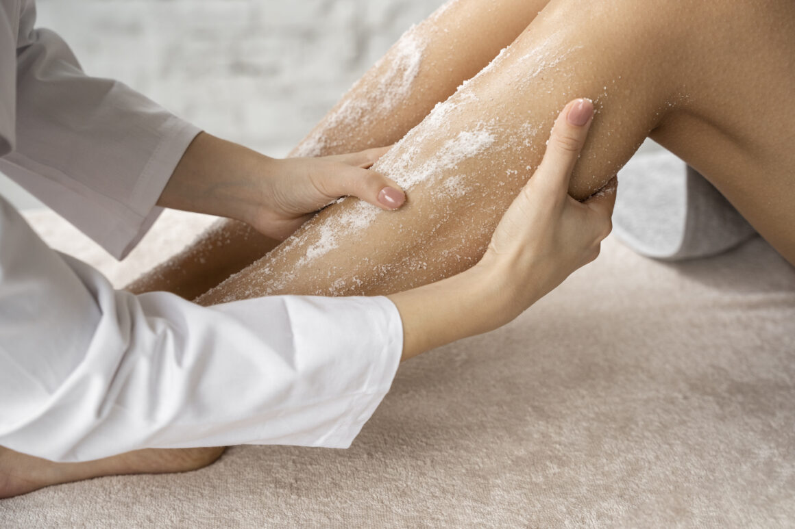 Woman Using DIY Body Scrub on her Legs