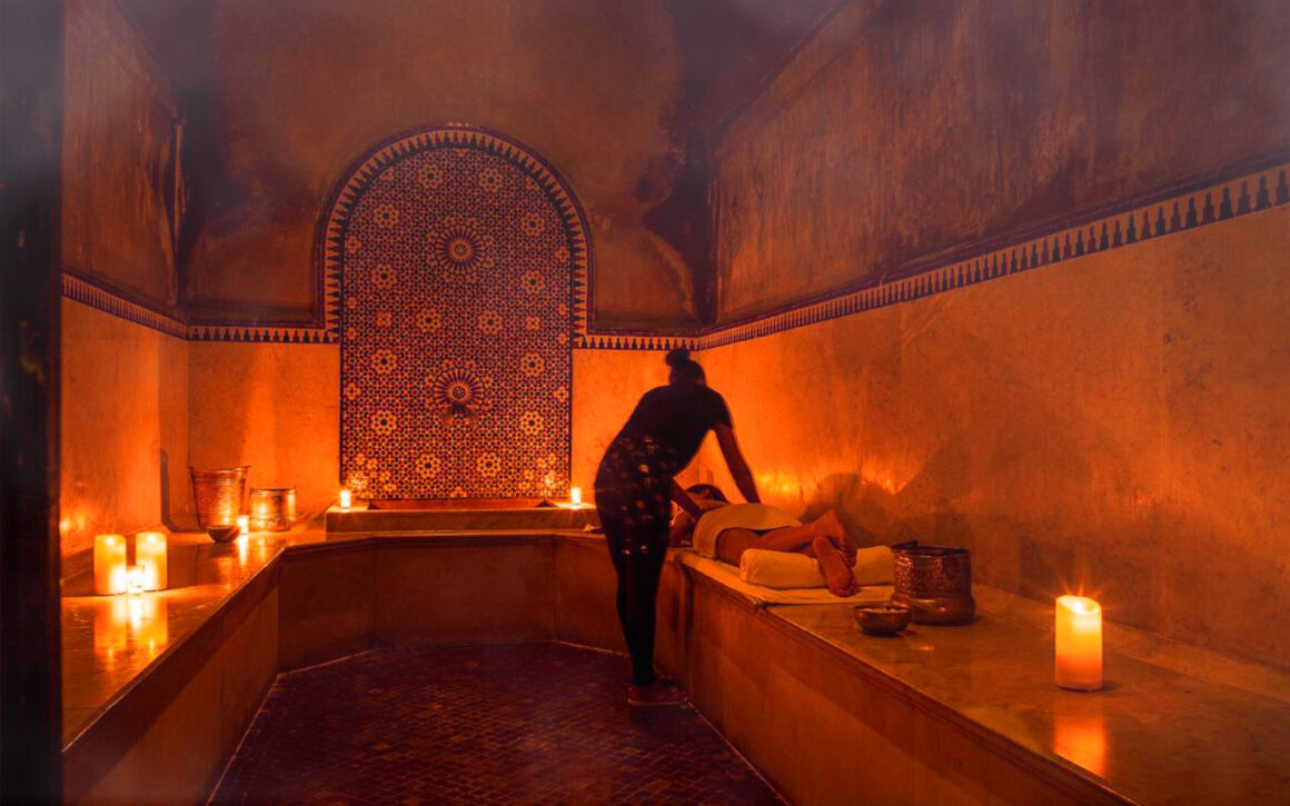 woman in a Moroccan Hammam steamimg room